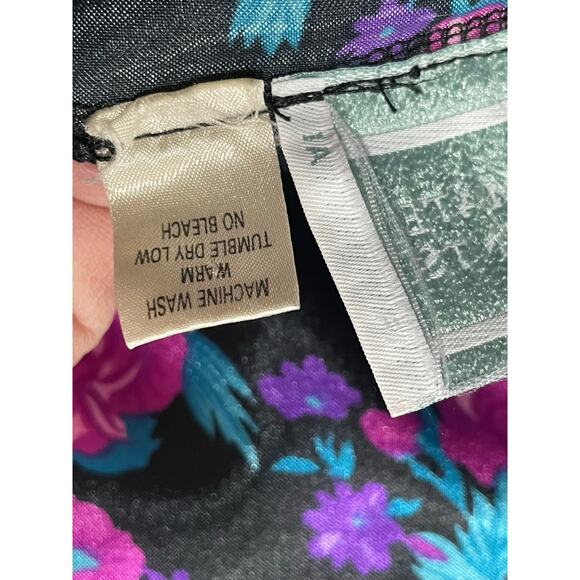 VTG Intimate Moments Robe Floral Waist Tie Short Silky Womens One Size Black - Picture 4 of 5